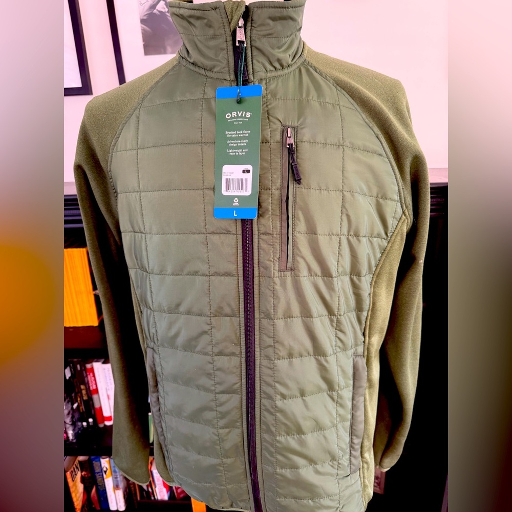 Orvis Mixed Media Jacket. Size Large. Olive Green. New With Tag.